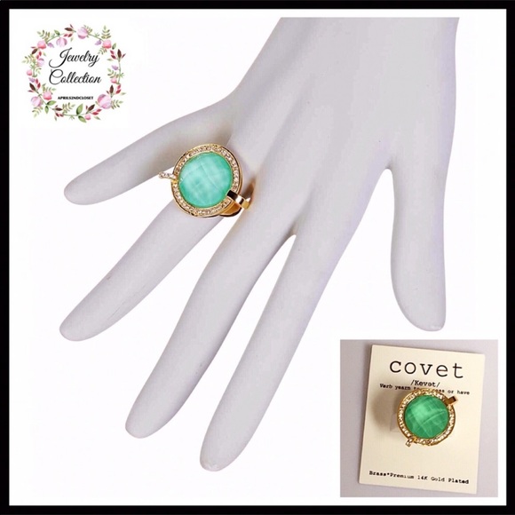 COVET Jewelry - GENUINE CRYSTAL TURQUOISE STONE JEWEL PAVE BOHO STATEMENT RING A2C